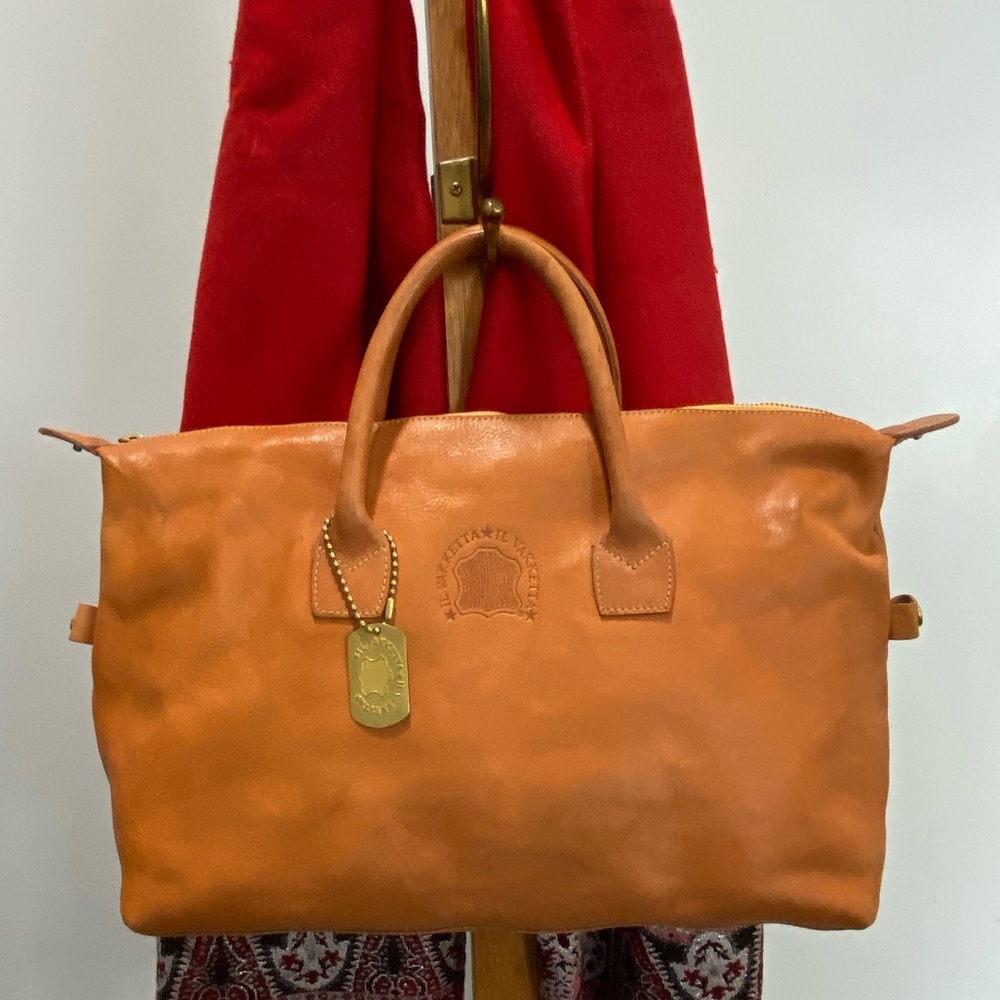 Satchel handbag with dog tag charm